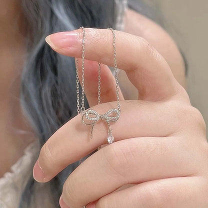 Bowknot Necklaces Jewelry Accessories Silver Bow Clavicle Chain Rhinestone Choker
