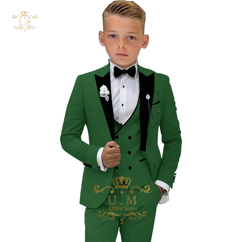 Boys' 3-piece suit (jacket+vest+pants) white single-breasted classic set for pupil school boy wedding pageboy prom party tuxedo