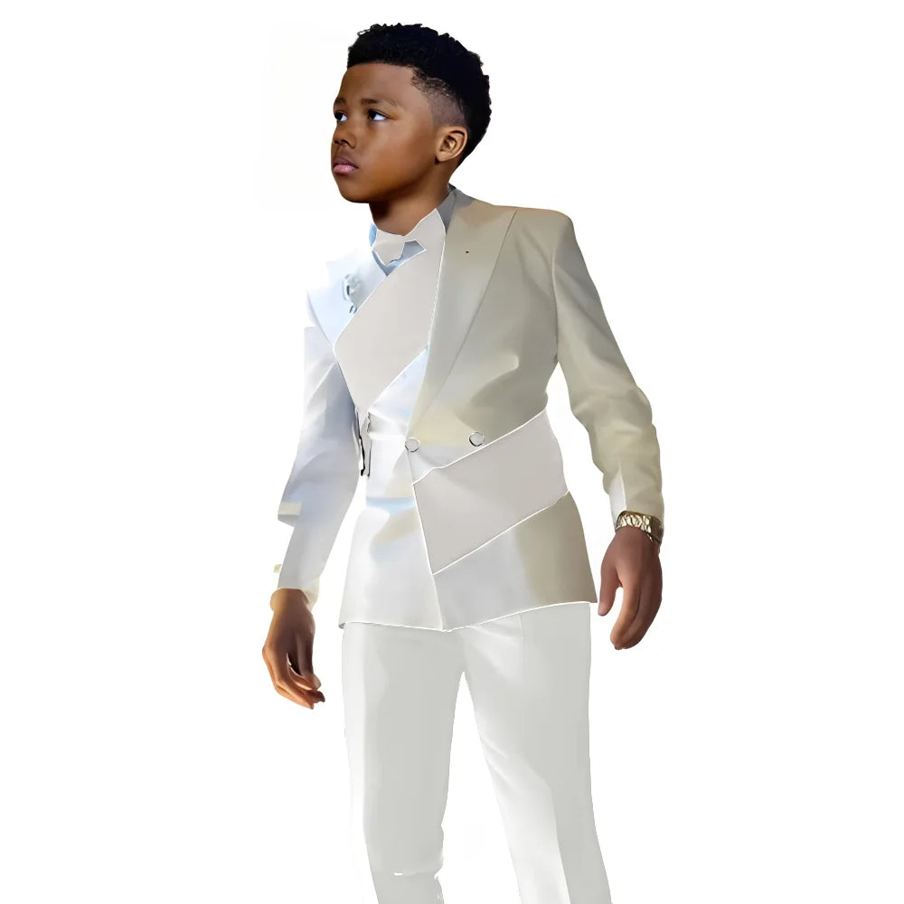 Satin Boys Suit 2 Piece Set White Jacket Pants Wedding Tuxedo Kids Tailored Suit 2-16 Years Old Slim Fit Blazer