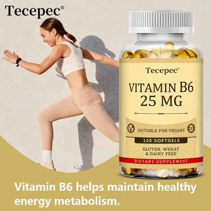Vitamin B6 Supplement 25 Mg - Supports Energy Metabolism, Heart & Nervous System Health - Vegan Capsules, Gluten Free, NON-GMO