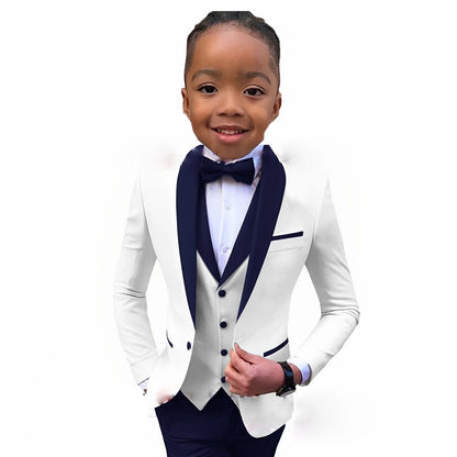 Suit For Boys White Jacket Royal Blue Collar 3 Piece Wedding Kids Tuxedo Formal Party Clothes 2-16 Years Old Children Suits