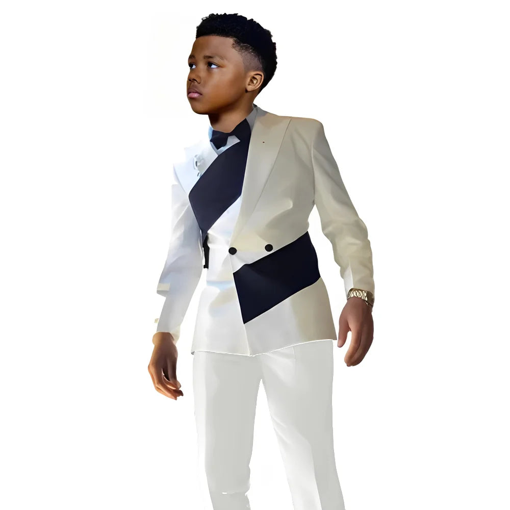 Satin Boys Suit 2 Piece Set White Jacket Pants Wedding Tuxedo Kids Tailored Suit 2-16 Years Old Slim Fit Blazer