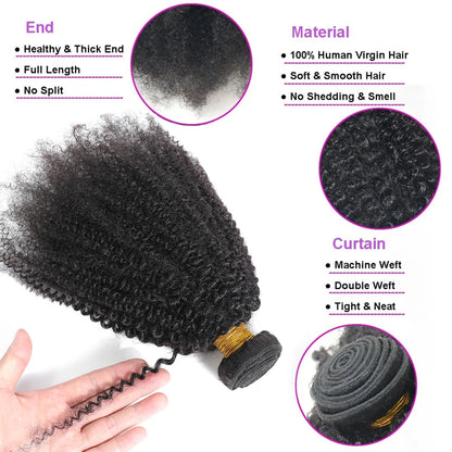 Afro Kinky Curly Human Hair Brazilian Virgin 100% Human Hair Extensions Natural Color Weave 1/3 Bundles Double Weft Extensions