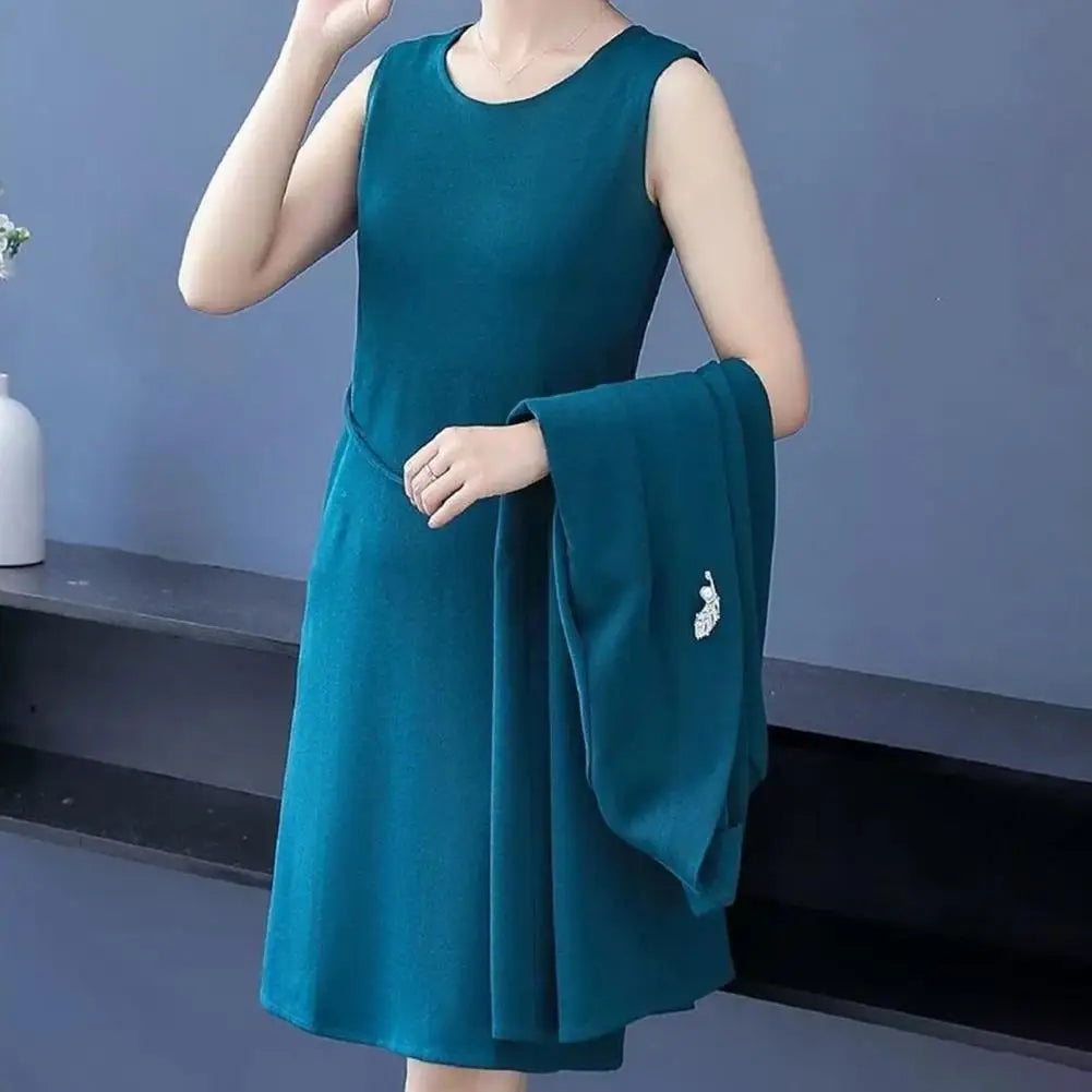 Women s Office Suit Fashion suit Simple Solid 2025 Spring Summer Open Front Long Cardigan Top Dress 2 Piece Set Blazer