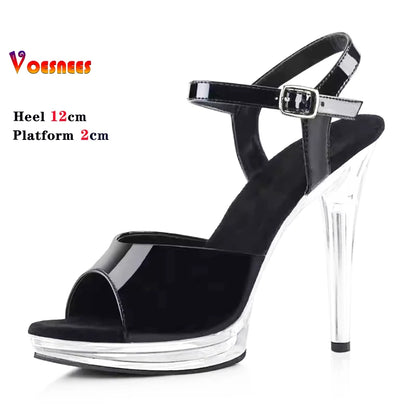 Transparent Slippers Ladies Clear PVC High Heeled Slippers Open Toe Daily Woman Sandals 12cm Sexy Show Crystal Shoes High Heels