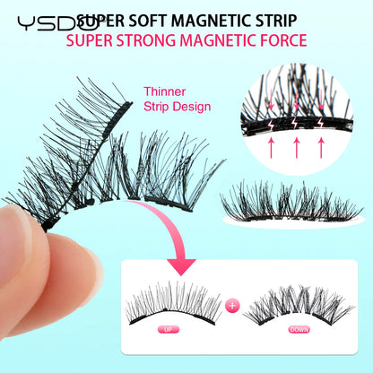 YSDO 1 Pair Magnetic Eyelashes Long-Lasting No Glue Needed Magnetic False Lashes Reusable Makeup Soft Faux 3D Mink Eyelash Tools