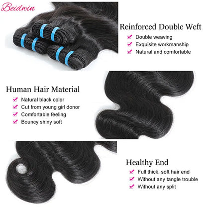 28 Inch Peruvian Body Wave Human Hair Bundles Natural Color Remy Human Hair Extensions Double Hair Weft 1 3 4 Human Hair Bundles