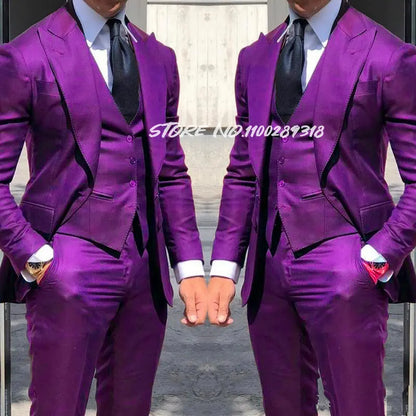 Classy Wedding Tuxedos Suits Slim Fit Suit For Men 3 Pieces Groomsmen Suit Formal Business Suit Costume Homme(Jacket+Vest+Pants)