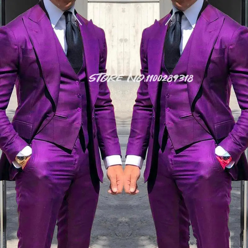 Classy Wedding Tuxedos Suits Slim Fit Suit For Men 3 Pieces Groomsmen Suit Formal Business Suit Costume Homme(Jacket+Vest+Pants)
