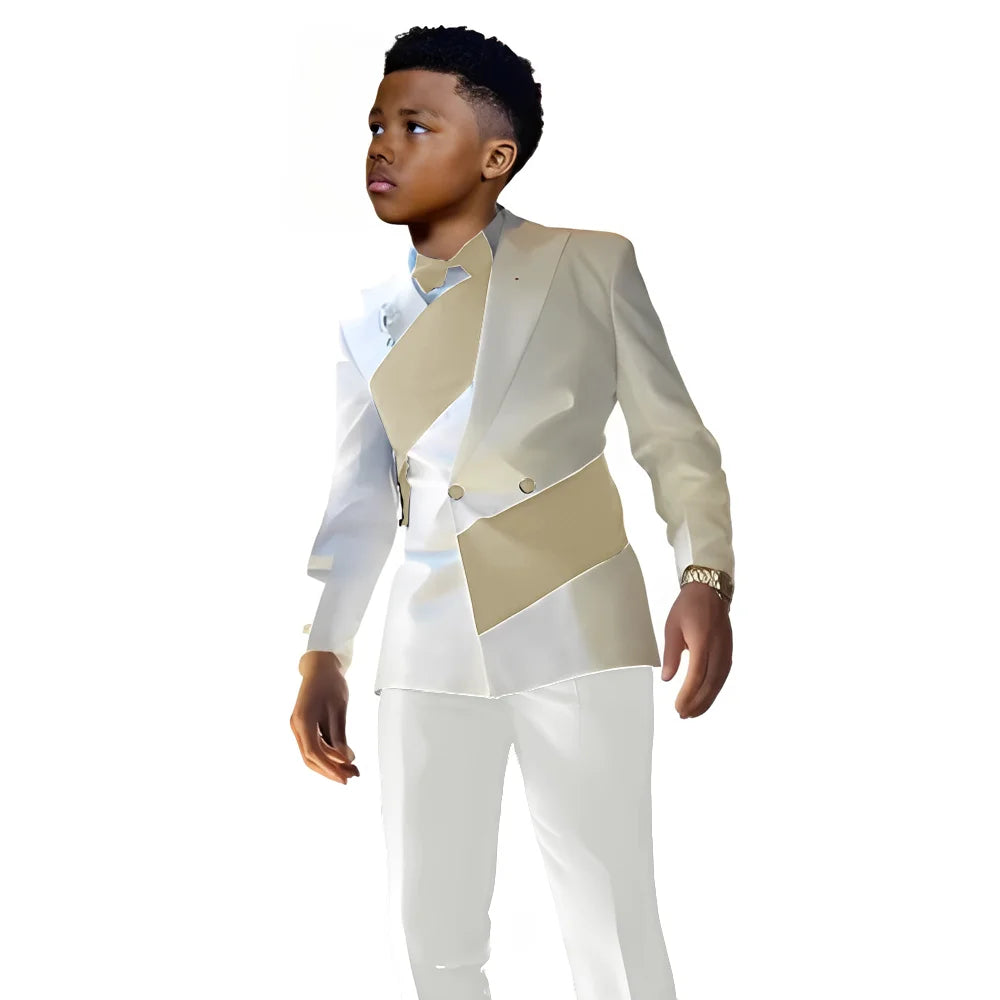 Satin Boys Suit 2 Piece Set White Jacket Pants Wedding Tuxedo Kids Tailored Suit 2-16 Years Old Slim Fit Blazer