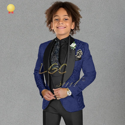 3-piece black velvet collar suit and tailcoat for boys, customized wedding party, boys' birthday formal set for ages 3-16