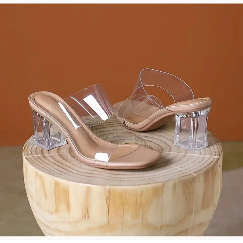 Shoes Transparent Slippers Thin Heels Slipers Women Luxury Slides Heeled Mules Jelly Flip Flops Med 2024 Designer High Glitter