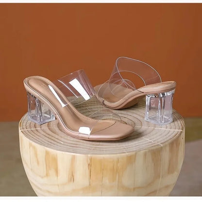 Shoes Transparent Slippers Thin Heels Slipers Women Luxury Slides Heeled Mules Jelly Flip Flops Med 2024 Designer High Glitter