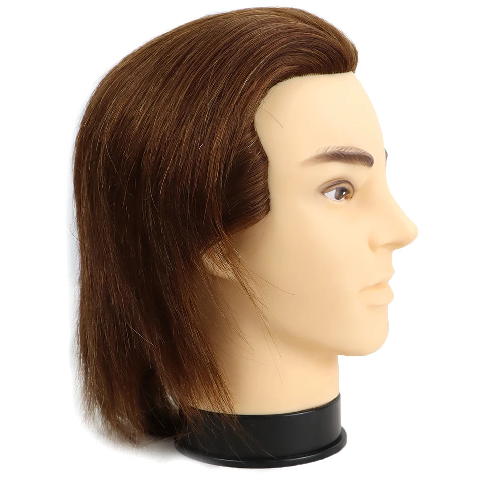 100% Male Real Human Hair Mannequin Practice Training Head With Beard For Cutting Hairdressing Manikin Head For Beauty School