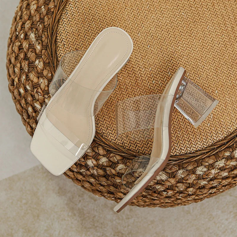Shoes Transparent Slippers Thin Heels Slipers Women Luxury Slides Heeled Mules Jelly Flip Flops Med 2024 Designer High Glitter