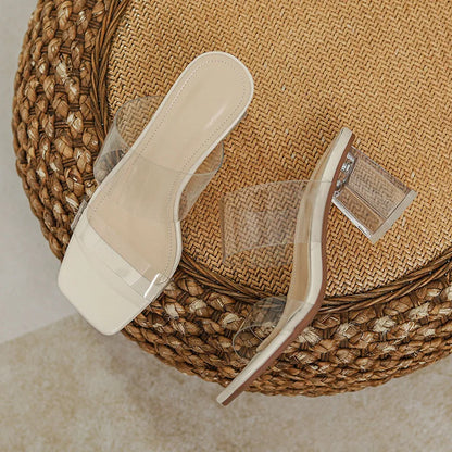 Shoes Transparent Slippers Thin Heels Slipers Women Luxury Slides Heeled Mules Jelly Flip Flops Med 2024 Designer High Glitter