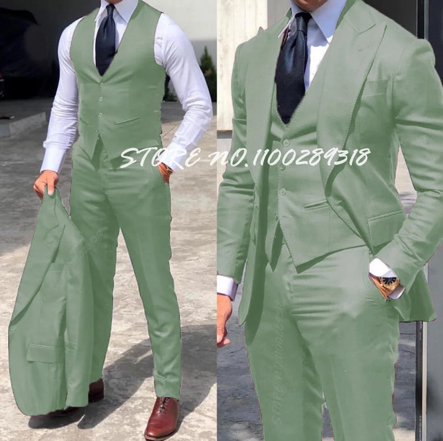 Classy Wedding Tuxedos Suits Slim Fit Suit For Men 3 Pieces Groomsmen Suit Formal Business Suit Costume Homme(Jacket+Vest+Pants)