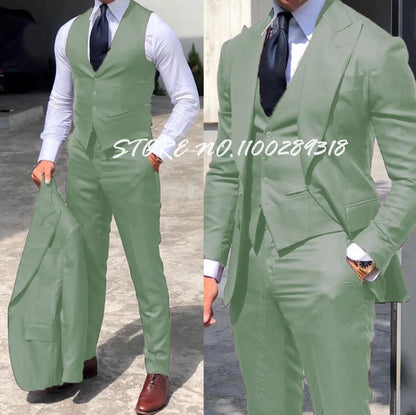 Classy Wedding Tuxedos Suits Slim Fit Suit For Men 3 Pieces Groomsmen Suit Formal Business Suit Costume Homme(Jacket+Vest+Pants)