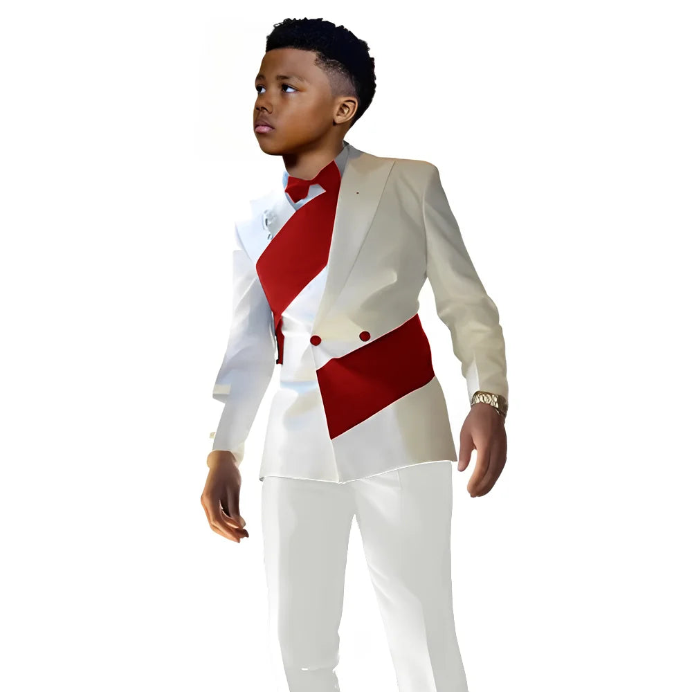 Satin Boys Suit 2 Piece Set White Jacket Pants Wedding Tuxedo Kids Tailored Suit 2-16 Years Old Slim Fit Blazer