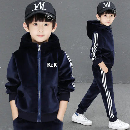 Boys Suit Sweatshirts +Pants Cotton 2Pcs/Sets 2023 Graceful Spring Autumn Sports Sets School Outdoors Thicken Children Clothing