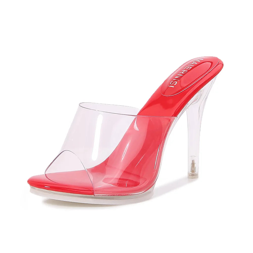 Transparent Slippers Sexy Clear Perspex Slides Ladies Pvc High Heels Stiletto 11cm Jelly Sandals Dropshippin