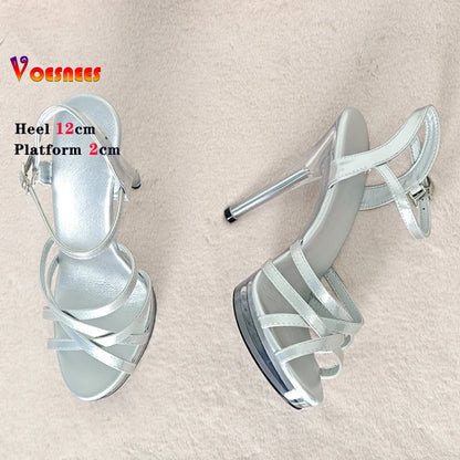 Transparent Slippers Ladies Clear PVC High Heeled Slippers Open Toe Daily Woman Sandals 12cm Sexy Show Crystal Shoes High Heels