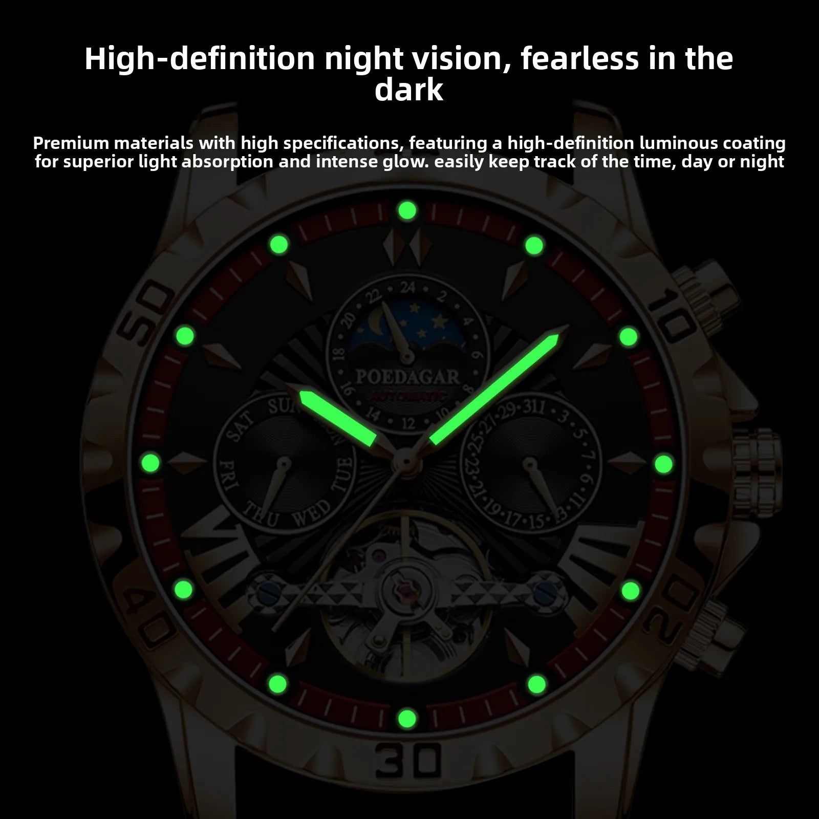 //High-end, atmospheric, and popular Swiss brand new fully automatic men's mechanical watch, waterproof, luminous wristwatch.