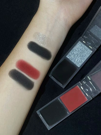 Biya 2 Color Eyeshadow Protable Red Black Plate Matte Eye Shadow Dark Smoky Cosmetics Makeup Party Halloween Diy Makeup