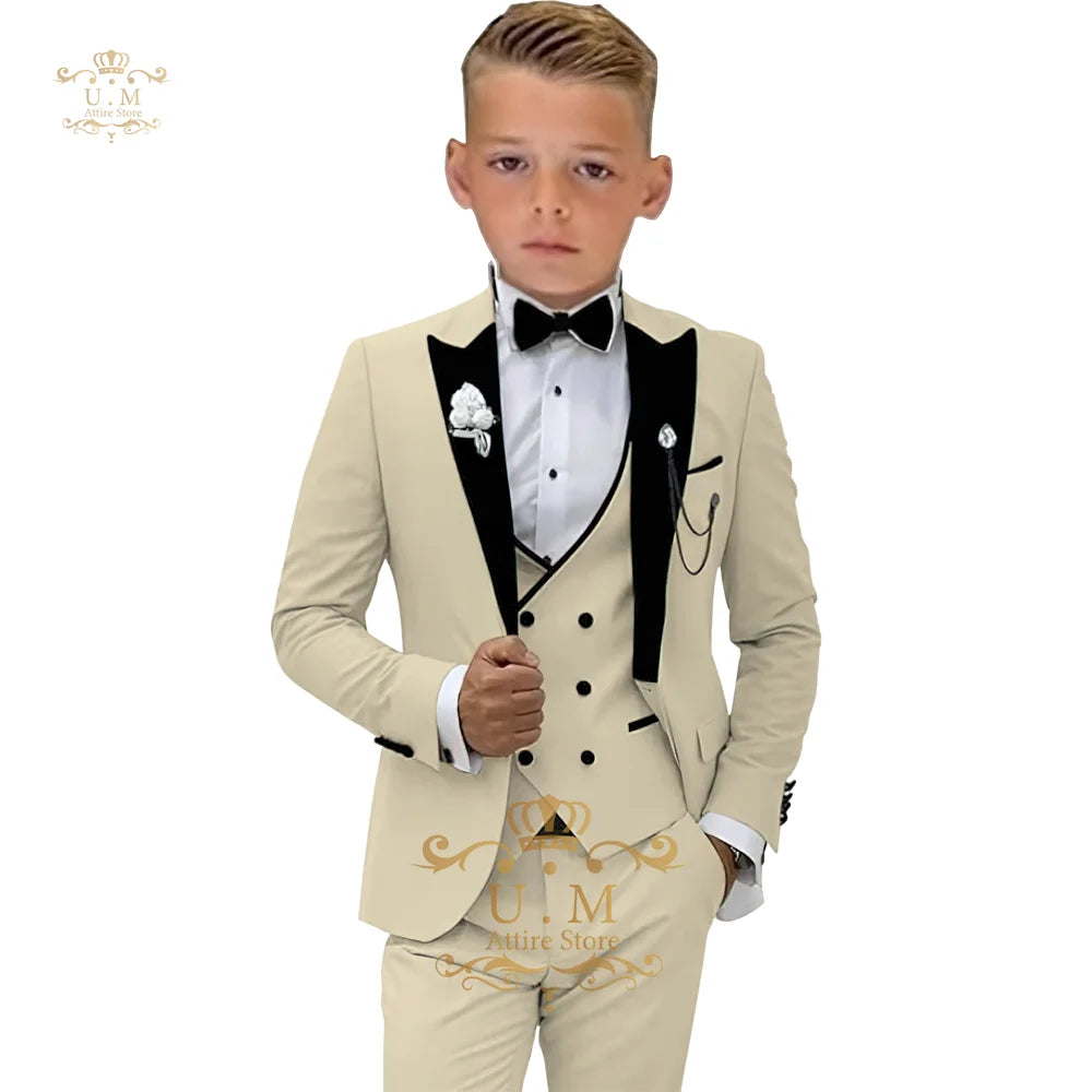 Boys' 3-piece suit (jacket+vest+pants) white single-breasted classic set for pupil school boy wedding pageboy prom party tuxedo