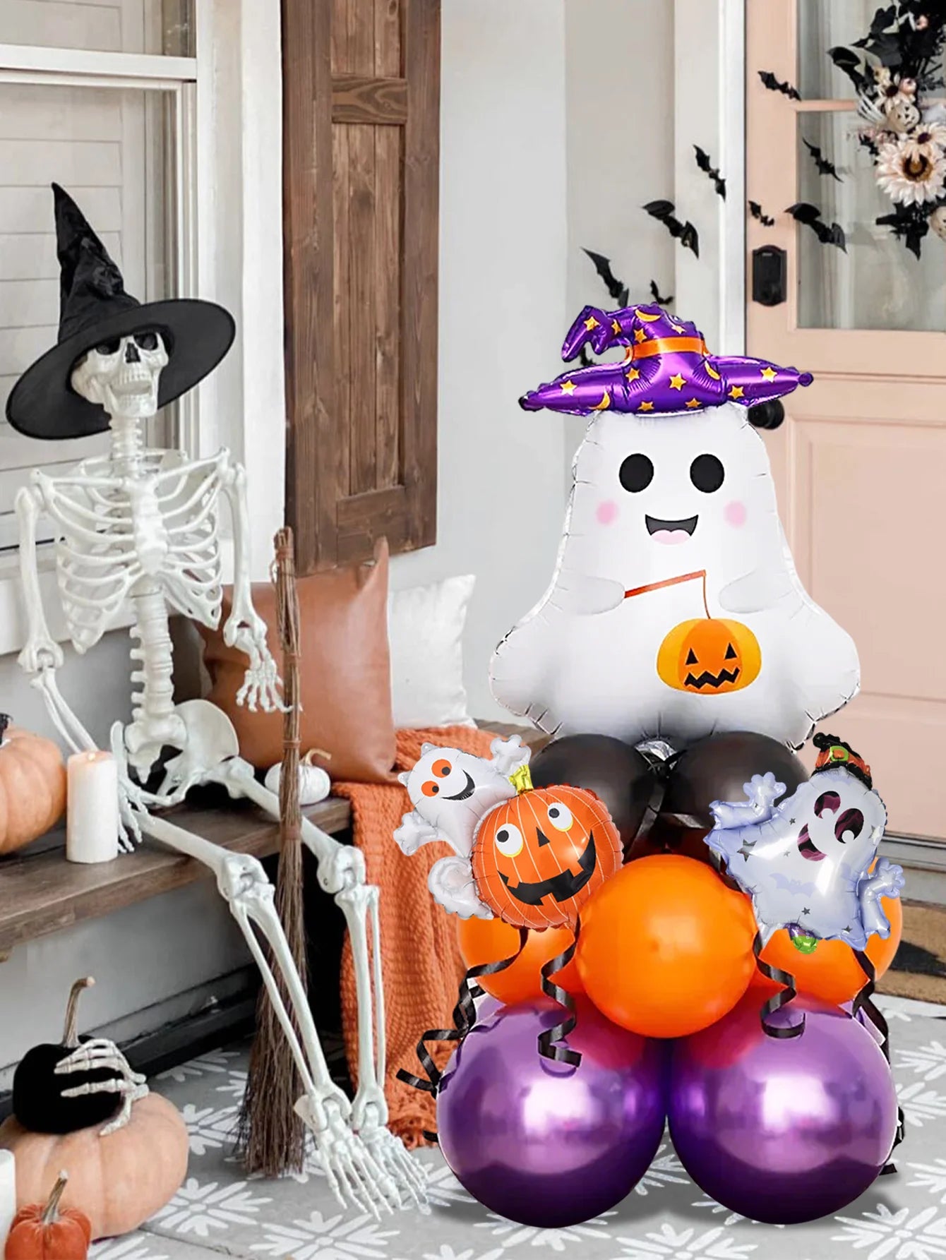 18pcs Halloween ghost balloon column kit, suitable for Halloween party decoration, ghost theme party,theme party.