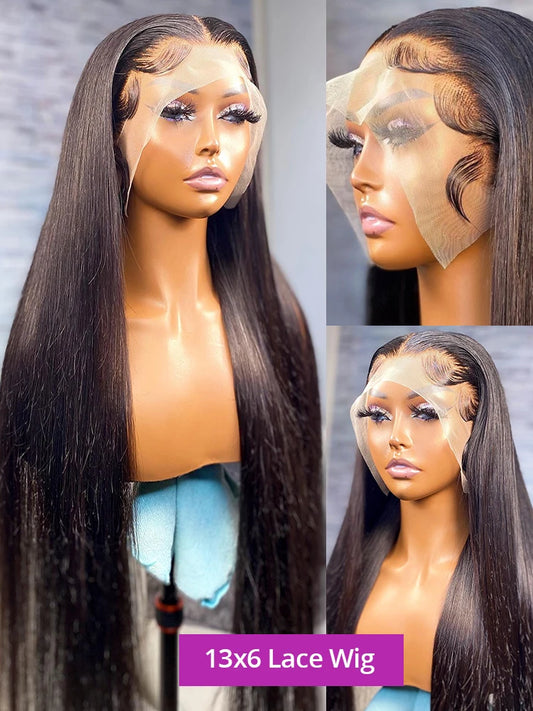 30 40 Inch Bone Straight Human Hair Lace Frontal Wigs Brazilian 13x4 13x6 Lace Front Human Hair Wigs For Women Pre Plucked 200%