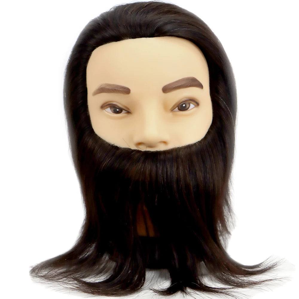 100% Male Real Human Hair Mannequin Practice Training Head With Beard For Cutting Hairdressing Manikin Head For Beauty School