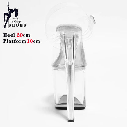 Transparent Crystal Women Sandals with Heels Pole Dancing T-show Model Stripper Shoes Party Club StilettosBride's Wed-ding Shoes