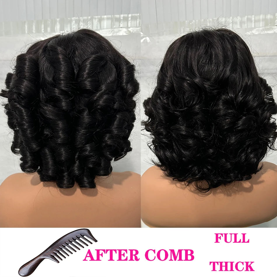 100% Raw Vietname Hair Bouncy Curly Wigs 5x5 HD Lace Closure Wear And Go Glueless Short Human Hair Lace Closure wig 250% Density