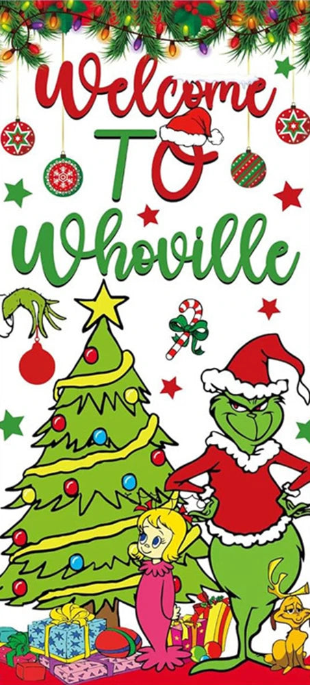 Christmas Green Haired Monster Door Cover Background Cloth Banner Christmas Party Scene Decoration Door Cover