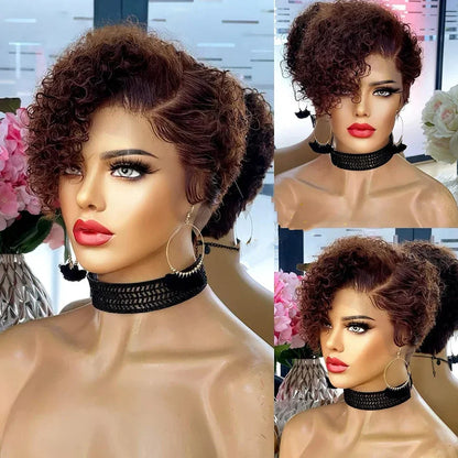 QVR Short Bob Wig Pixie Cut Wig Curly Human Hair Wigs For Women  Lace Front Wigs Peruvian Deep Wave Lace Wig Preplucked Hairline