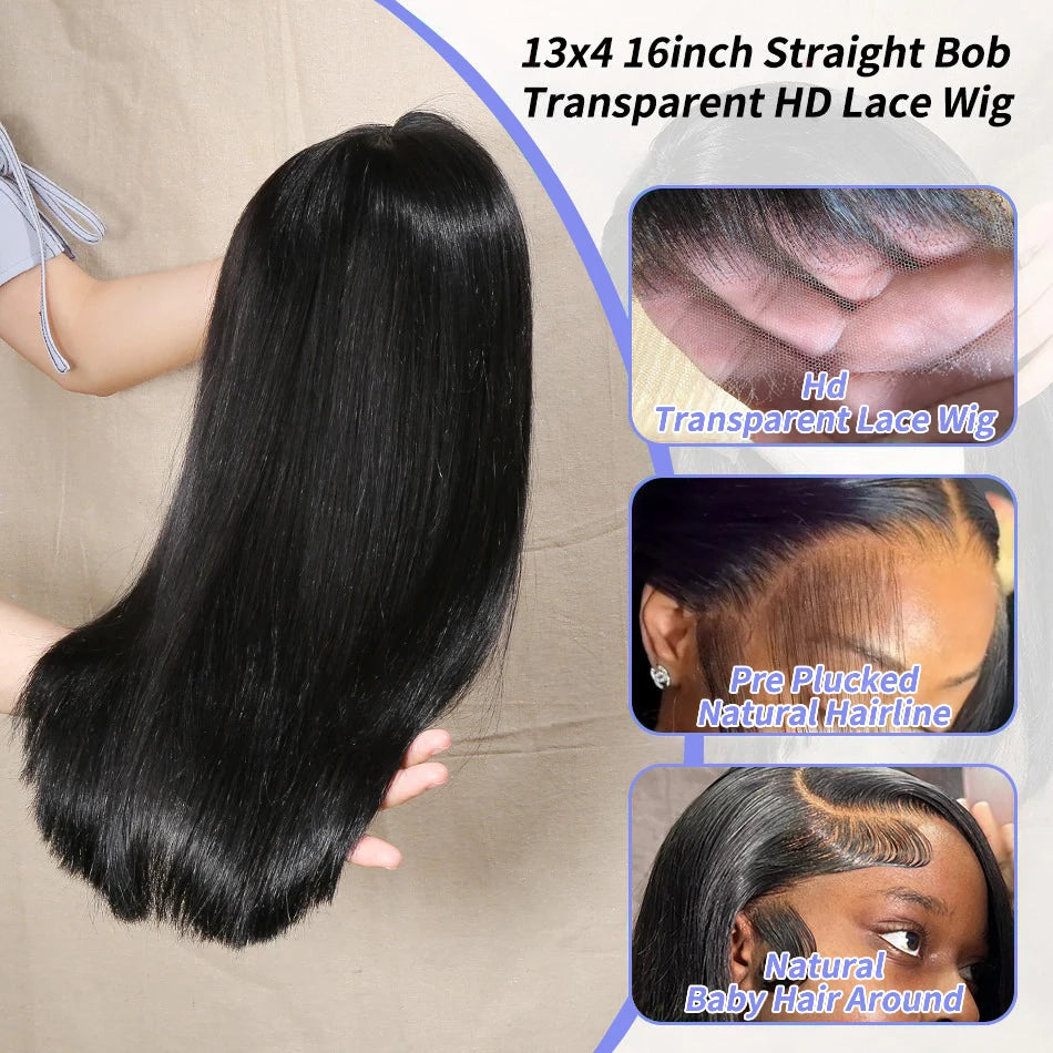 Bone Straight Bob Human Hair Wigs Pre Plucked Brazilian HD 13x4 4x4 Closure Lace Frontal Straight 100% Human Hair Wig Short Bob