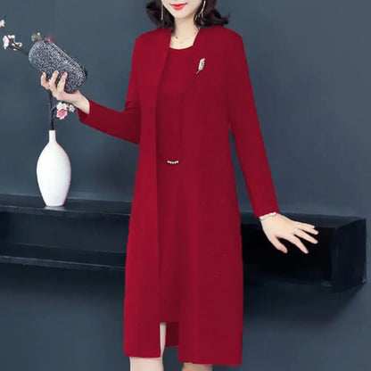 Women s Office Suit Fashion suit Simple Solid 2025 Spring Summer Open Front Long Cardigan Top Dress 2 Piece Set Blazer