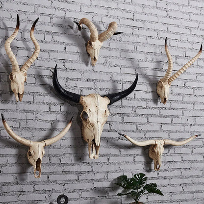 Simulation Animal Bull Cow 3D Skull Head Resin Wall Hanging Room Wall Home Decoration Skeleton Halloween Props for Home Decor