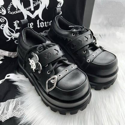 Street Style Girls Lolita Gothic Platform Shoes,Female Poker Joker Clown Decoration Elevator Shoes Halloween Gift