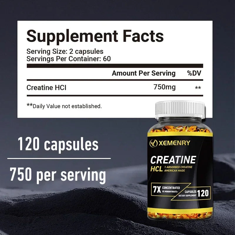 Creatine HCl Capsules - Pre-workout Creatine To Help Build Muscle, Cognitive Function, Muscle Strength and Energy Production