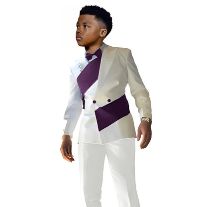 Satin Boys Suit 2 Piece Set White Jacket Pants Wedding Tuxedo Kids Tailored Suit 2-16 Years Old Slim Fit Blazer
