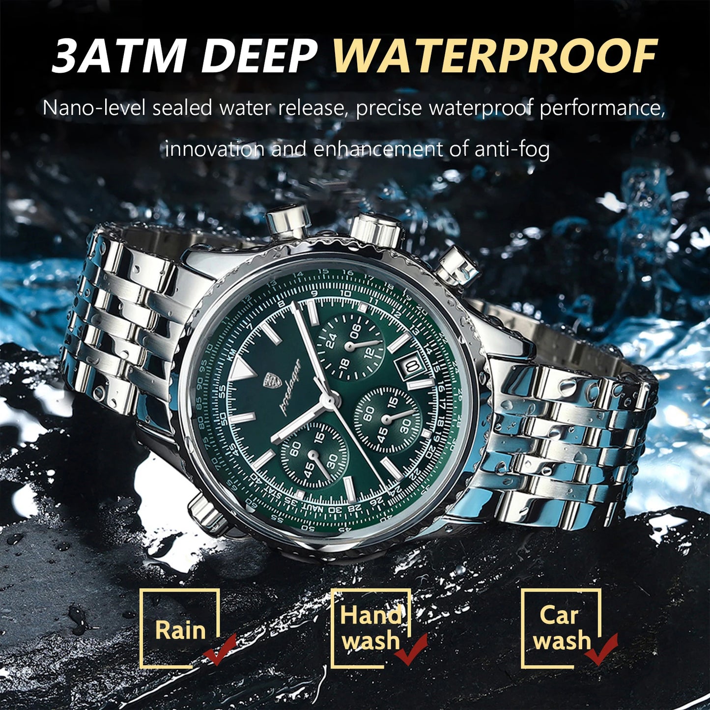 POEDAGAR Luxury Men's Watch Date Chronograph Stainless Steel Quartz Man Watch Waterproof Luminous Business Watches For Men Reloj