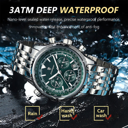 POEDAGAR Luxury Men's Watch Date Chronograph Stainless Steel Quartz Man Watch Waterproof Luminous Business Watches For Men Reloj