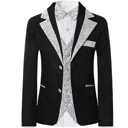 Boys Slim Fit Suits 5 Pieces Set Kids Blazer Vest Pants Shirt Bowtie  Jacket With Gold Rims For Wedding Party Prom