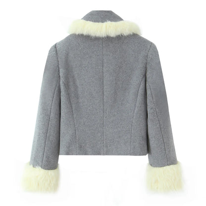Women Suit 2025 Autumn Winter New Fashion Button Fur Decoration Jacket+Shorts Two-Piece Set Women Elegant Hight Street Suit