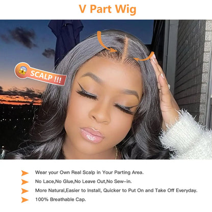 Straight V Part Wig Human Hair wigs For Women Bone Straight Brazilian Remy Hair Full Machine Made V Part Wig No Leave Out