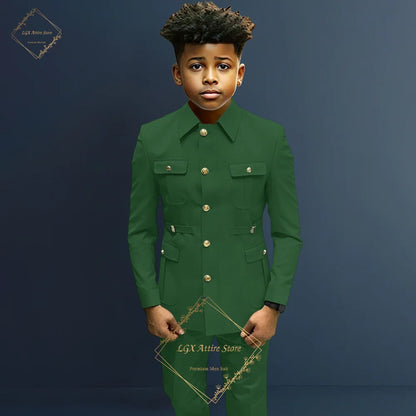 Boys single breasted formal suit 2 piece suit, boys Zhongshan suit style long coat classic design suitable for 2~16 years old