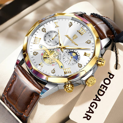 POEDAGAR Military Luxury Men Wristwatch Quartz Waterproof Luminous Chronograph Leather Man Watch Sports Men's Watches Male Reloj
