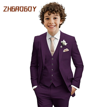 Boys Suit 3 Piece Slim Fit Kids Tuxedo Suit Formal Wedding Outfit Blazer Vest Pants Set